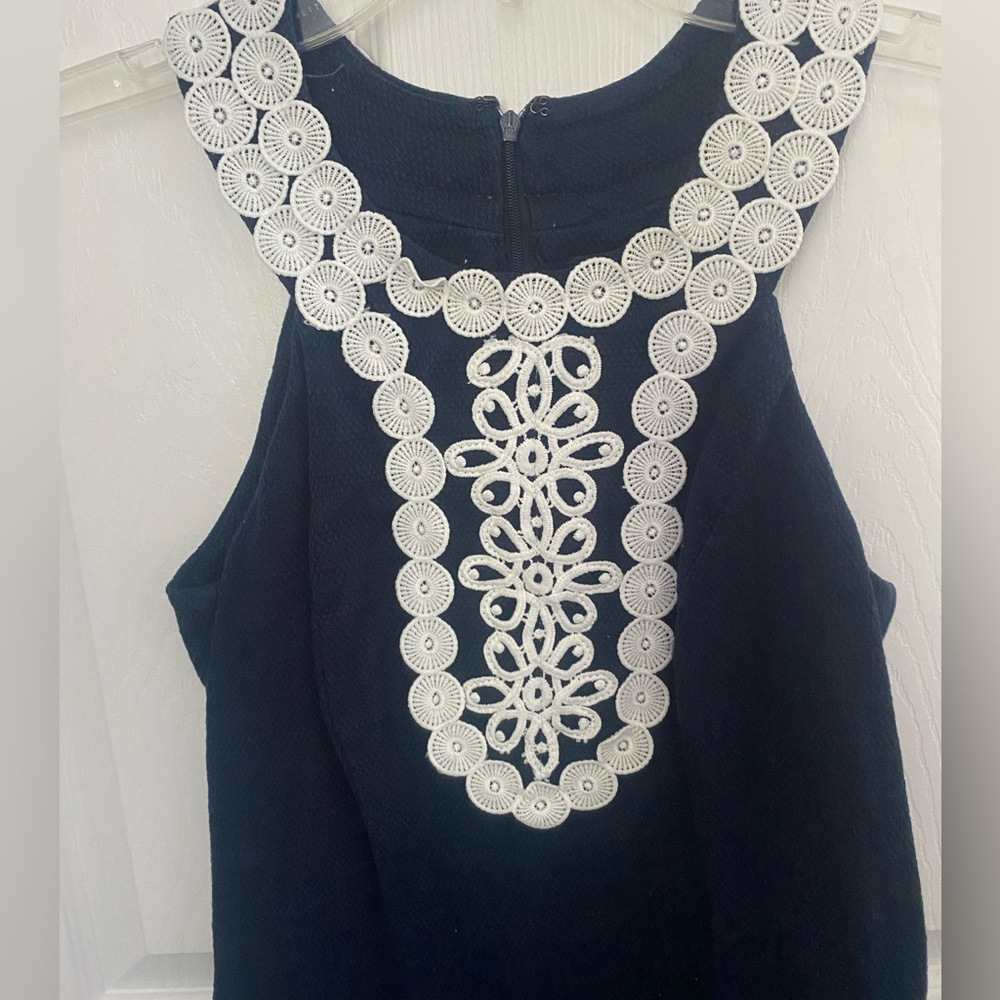 Just Taylor Navy Cotton Dress with Beautiful White Detail